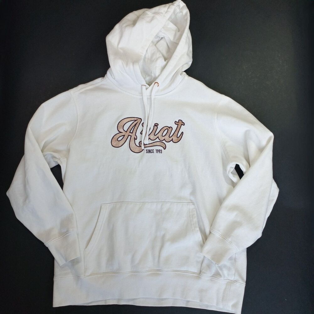 Ariat Real Women's XL Hoodie White Sweater Embroidered Logo Sweatshirt Pullover